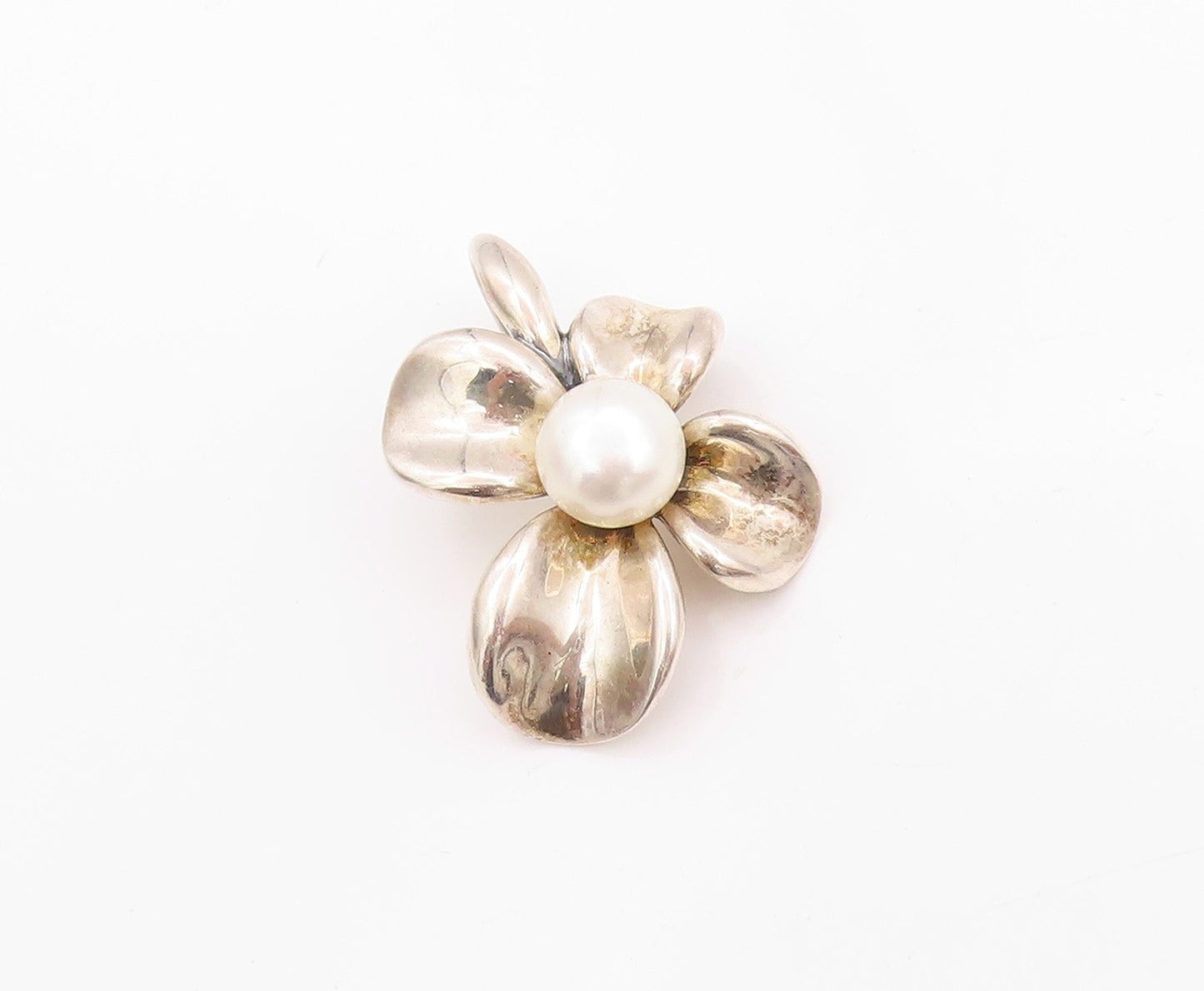 925 Sterling Silver Vintage Pendant ANN KING Pearl Orchid Floral Blossom PT24746