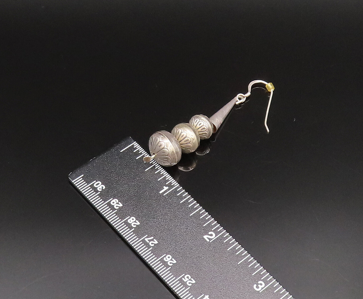 SOUTHWESTERN 925 Silver Vintage Etched Floral Spheres & Cone Earrings EG12035