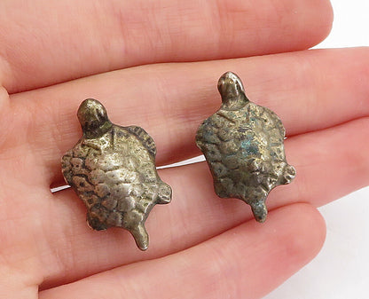 925 Sterling Silver  Vintage Antique Turtle Motif Non Pierce Earrings  EG2394