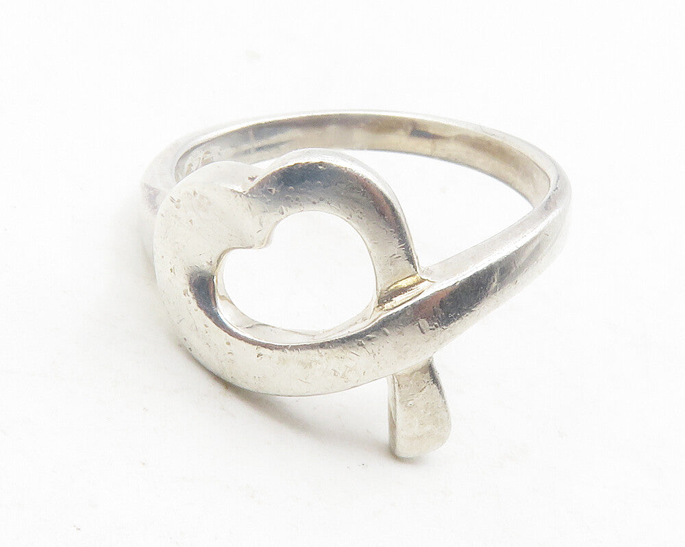 925 Sterling Silver  Vintage Shiny Open Love Heart Band Ring Sz 7.5  RG12032