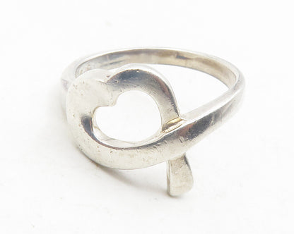 925 Sterling Silver  Vintage Shiny Open Love Heart Band Ring Sz 7.5  RG12032