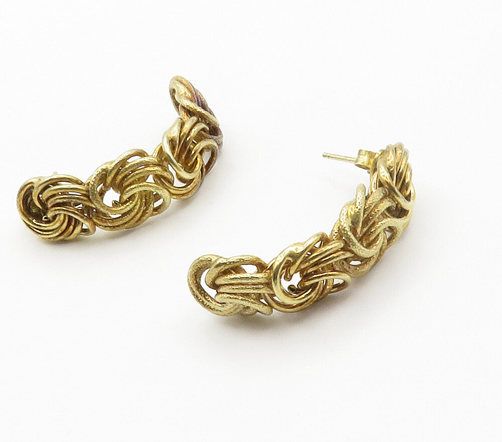 925 Sterling Silver  Vintage Shiny Gold Plated Knotted Drop Earrings  EG7611
