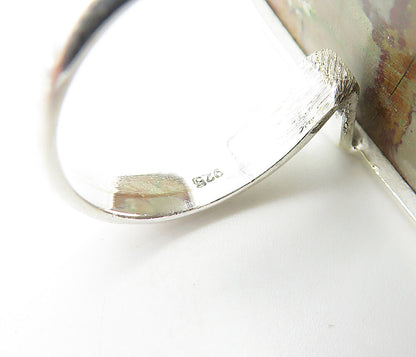 925 Sterling Silver  Brown Jasper Full Finger Shiny Cocktail Ring Sz 7  RG8044