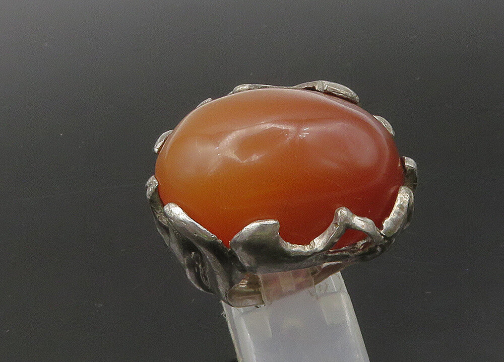 925 Sterling Silver  Vintage Carnelian Sculpted Cocktail Ring Sz 5.5  RG22082