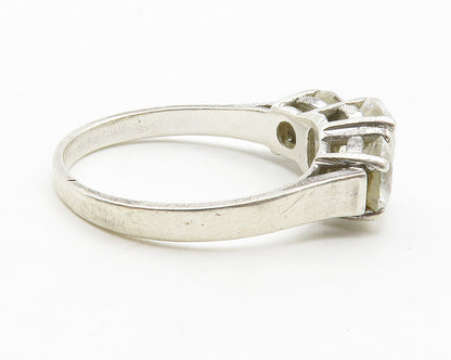 925 Sterling Silver  Cubic Zirconia 3 Stone Shiny Band Ring Sz 9  RG13754