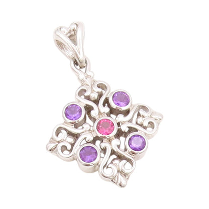 925 Sterling Silver Vintage Pendant MARYLIN & CO CZ Amethyst Hearts Cut  PT24051