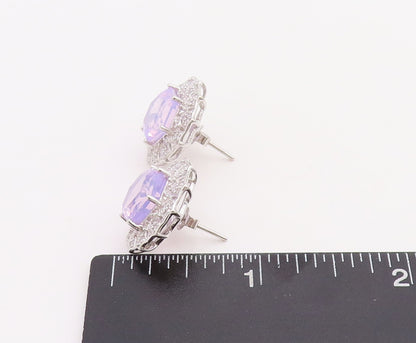 925 Sterling Silver Vintage Earrings Purple & White CZ Floral Inlay  EG13247
