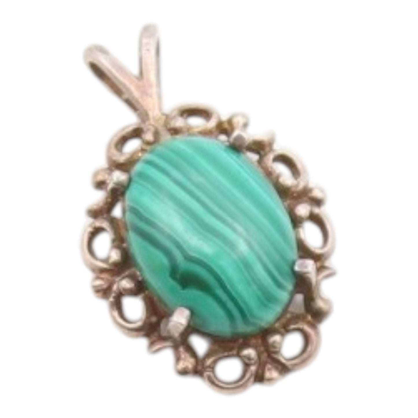 925 Sterling Silver  Vintage Smooth Cabochon Cut Green Agate Pendant  PT20036