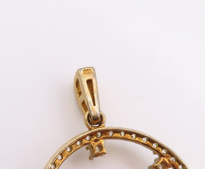 925 Sterling Silver Vintage Pendant Gold Plated Round CZ Trilogy Knot  PT24906
