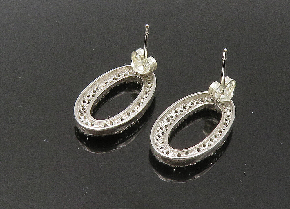 925 Sterling Silver  Vintage Black Spinel & Topaz Oval Drop Earrings  EG11002