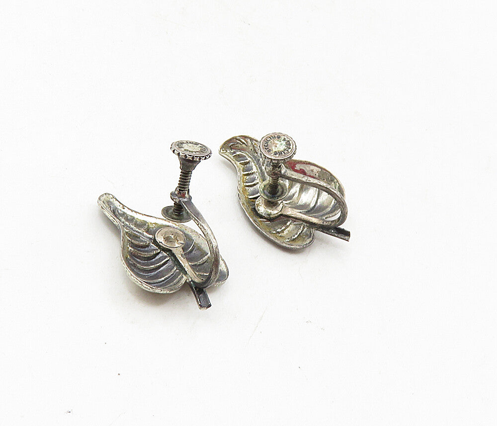 925 Sterling Silver  Vintage Dark Tone Floral Leaf Non Pierce Earrings  EG4732