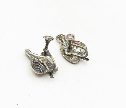 925 Sterling Silver  Vintage Dark Tone Floral Leaf Non Pierce Earrings  EG4732
