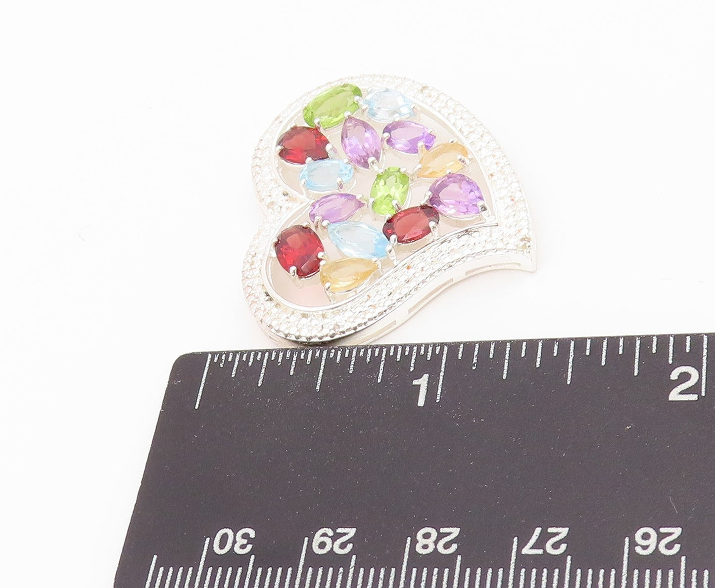 925 Sterling Silver Vintage Pendant Designer Gemstone Cutout Heart  PT24274