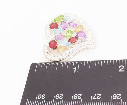 925 Sterling Silver Vintage Pendant Designer Gemstone Cutout Heart  PT24274