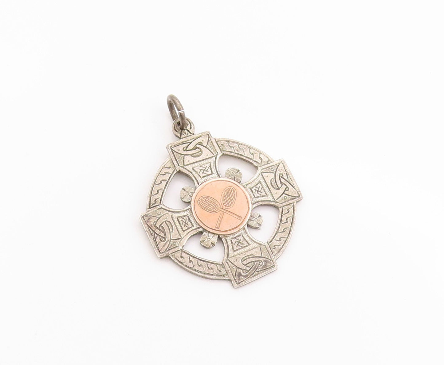 925 Sterling Silver Vintage Pendant ENGLAND 1929 Antique Tennis Cross  PT24855