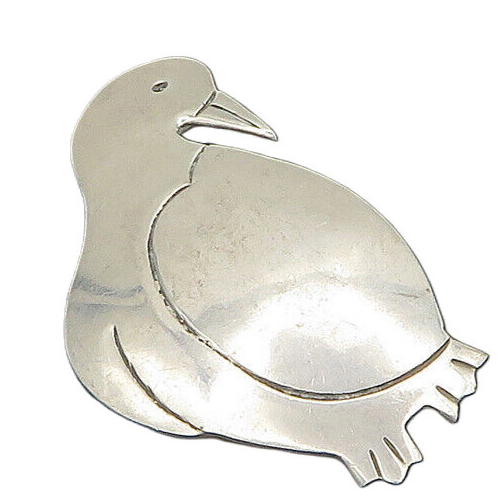 MEXICO 925 Silver  Vintage Shiny Smooth Penguin Motif Brooch Pin  BP7559