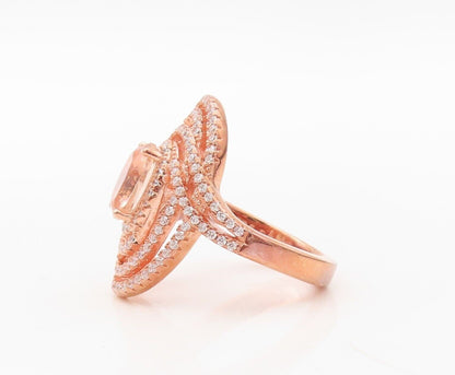 925 Sterling Silver Vintage Ring Rose Gold Plated Morganite & Topaz Sz 7 RG30251