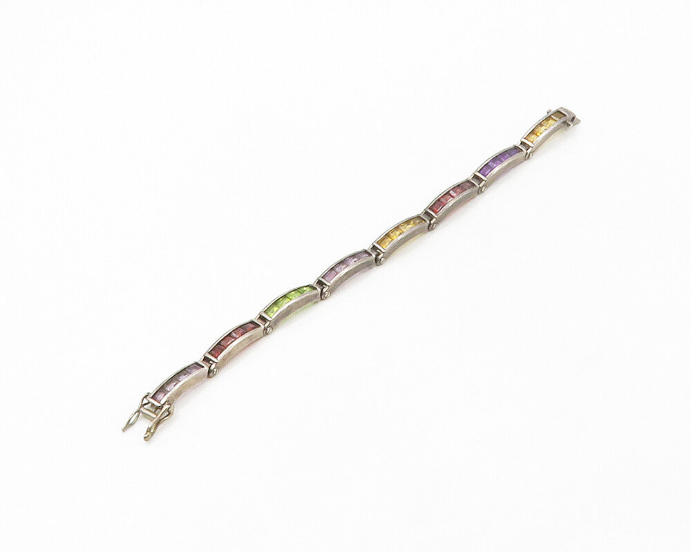 DEZAN 925 Silver Vintage Amethyst Citrine & Multi Stone Chain Bracelet BT6734