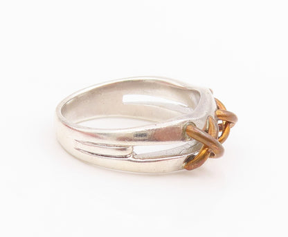 925 Sterling Silver Vintage Ring Two Tone Cross Stitch Band  Sz 10  RG34506