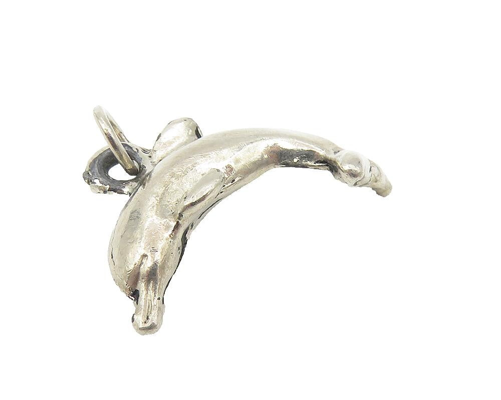 925 Sterling Silver  Vintage Petite Shiny Leaping Dolphin Motif Pendant PT9114