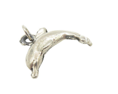 925 Sterling Silver  Vintage Petite Shiny Leaping Dolphin Motif Pendant PT9114