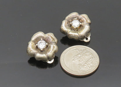 925 Sterling Silver  Vintage Cubic Zirconia Floral Non Pierce Earrings EG10356