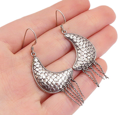 925 Sterling Silver  Vintage Shiny Dark Tone Fish Scale Drop Earrings  EG2517