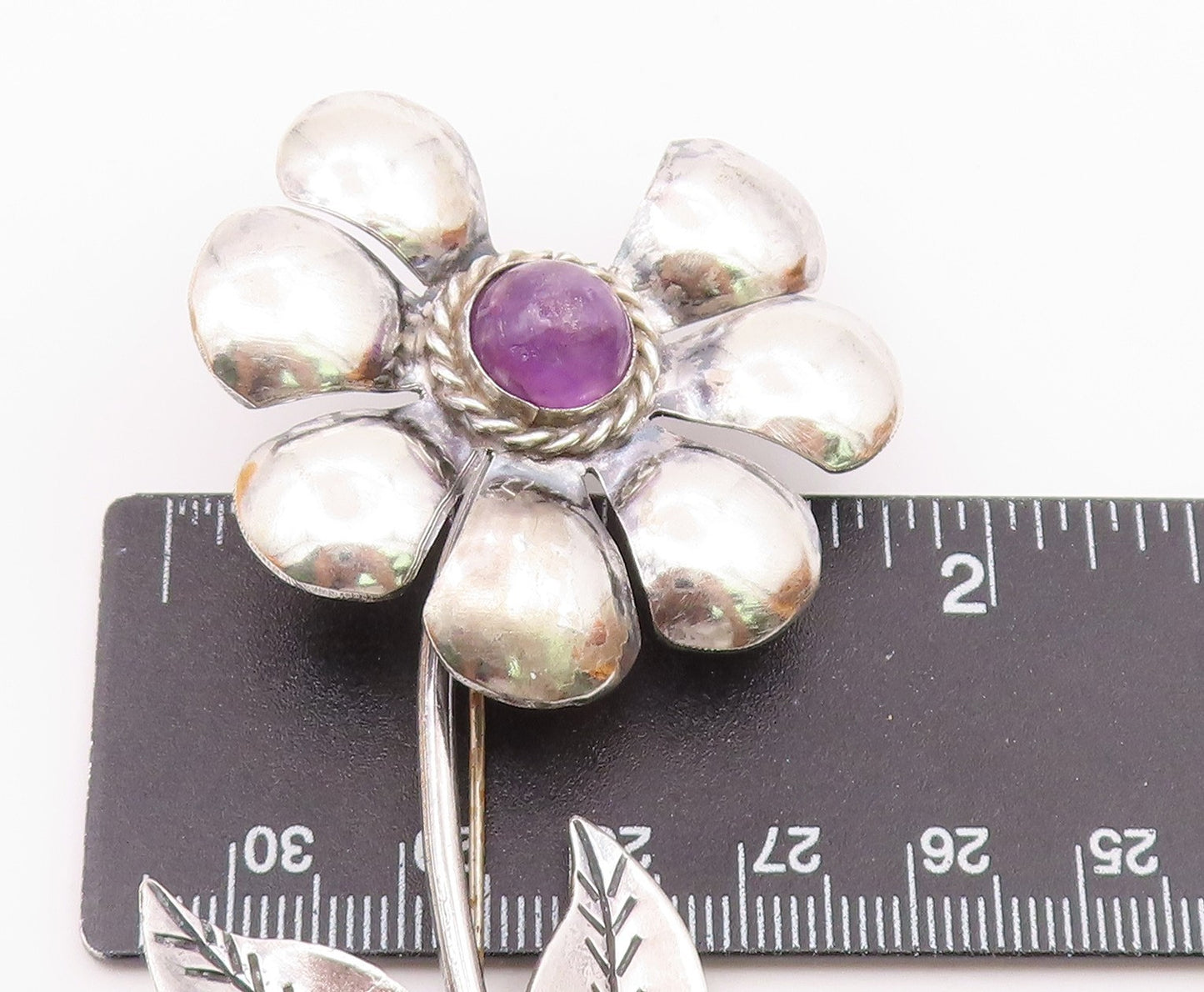 MEXICO 925 Silver  Vintage Amethyst Loves Me Loves Me Not Brooch Pin  BP3288