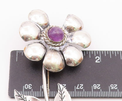 MEXICO 925 Silver  Vintage Amethyst Loves Me Loves Me Not Brooch Pin  BP3288