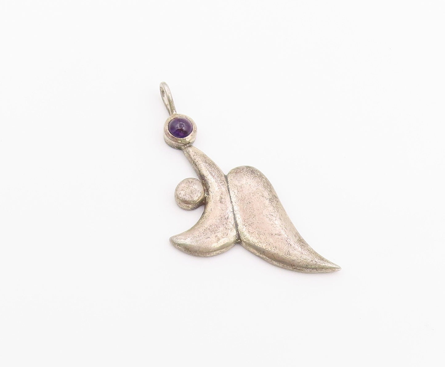 925 Sterling Silver Vintage Pendant Cabochon Amethyst Modernist Spirit  PT26370