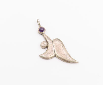 925 Sterling Silver Vintage Pendant Cabochon Amethyst Modernist Spirit  PT26370