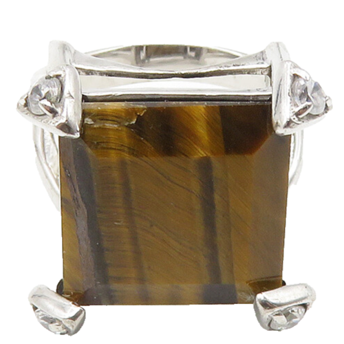 925 Sterling Silver  Tiger's Eye & Topaz Accent Cocktail Ring Sz 7  RG10276