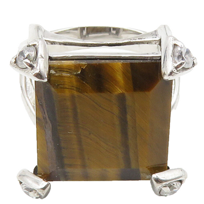 925 Sterling Silver  Tiger's Eye & Topaz Accent Cocktail Ring Sz 7  RG10276