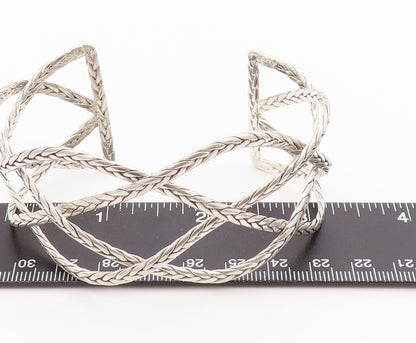 925 Sterling Silver Vintage Bracelet Cutout Breaded Ropes Woven Cuff  BT11357