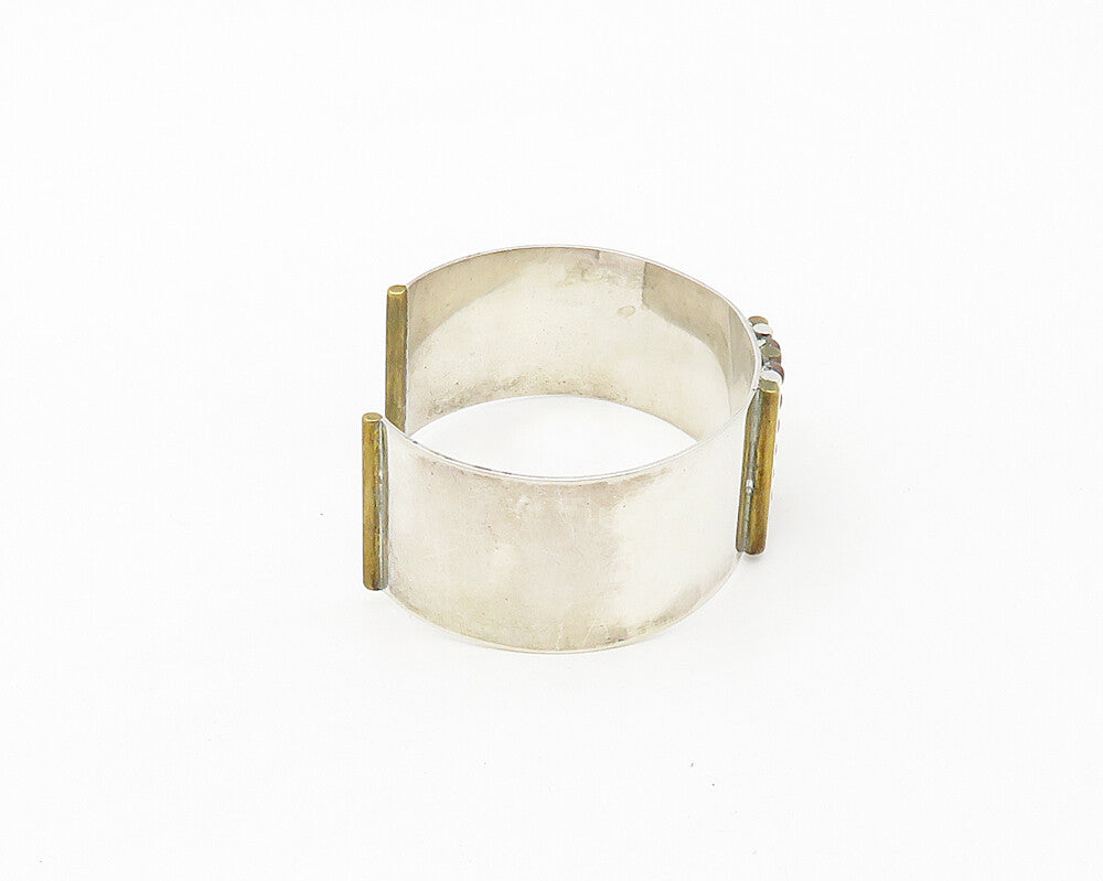 DESIGNER 925 Silver Vintage Shiny Three Tone Detail Cuff Bracelet BT6976