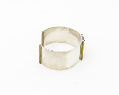 DESIGNER 925 Silver Vintage Shiny Three Tone Detail Cuff Bracelet BT6976