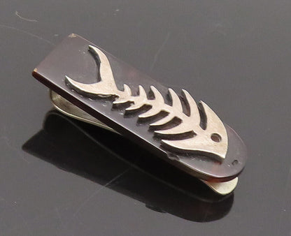 MEXICO 925 Sterling Silver  Vintage Carved Fish Scalation Tie Clip   TR3662