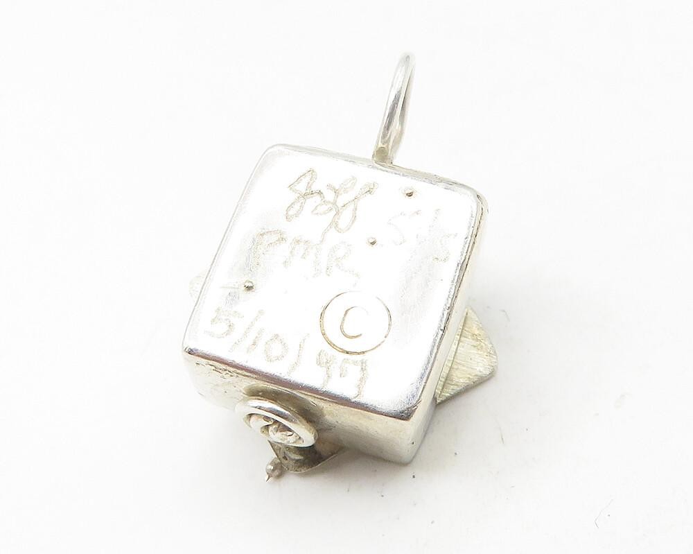 925 Sterling Silver  Vintage Shiny Square Open Box Drop Pendant  PT9347