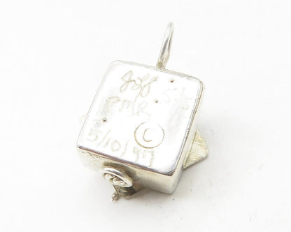 925 Sterling Silver  Vintage Shiny Square Open Box Drop Pendant  PT9347