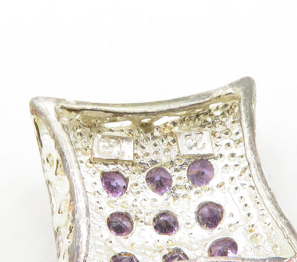 925 Sterling Silver  Vintage Amethyst 9 Stone Square Dome Pendant  PT13294