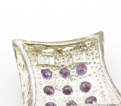 925 Sterling Silver  Vintage Amethyst 9 Stone Square Dome Pendant  PT13294