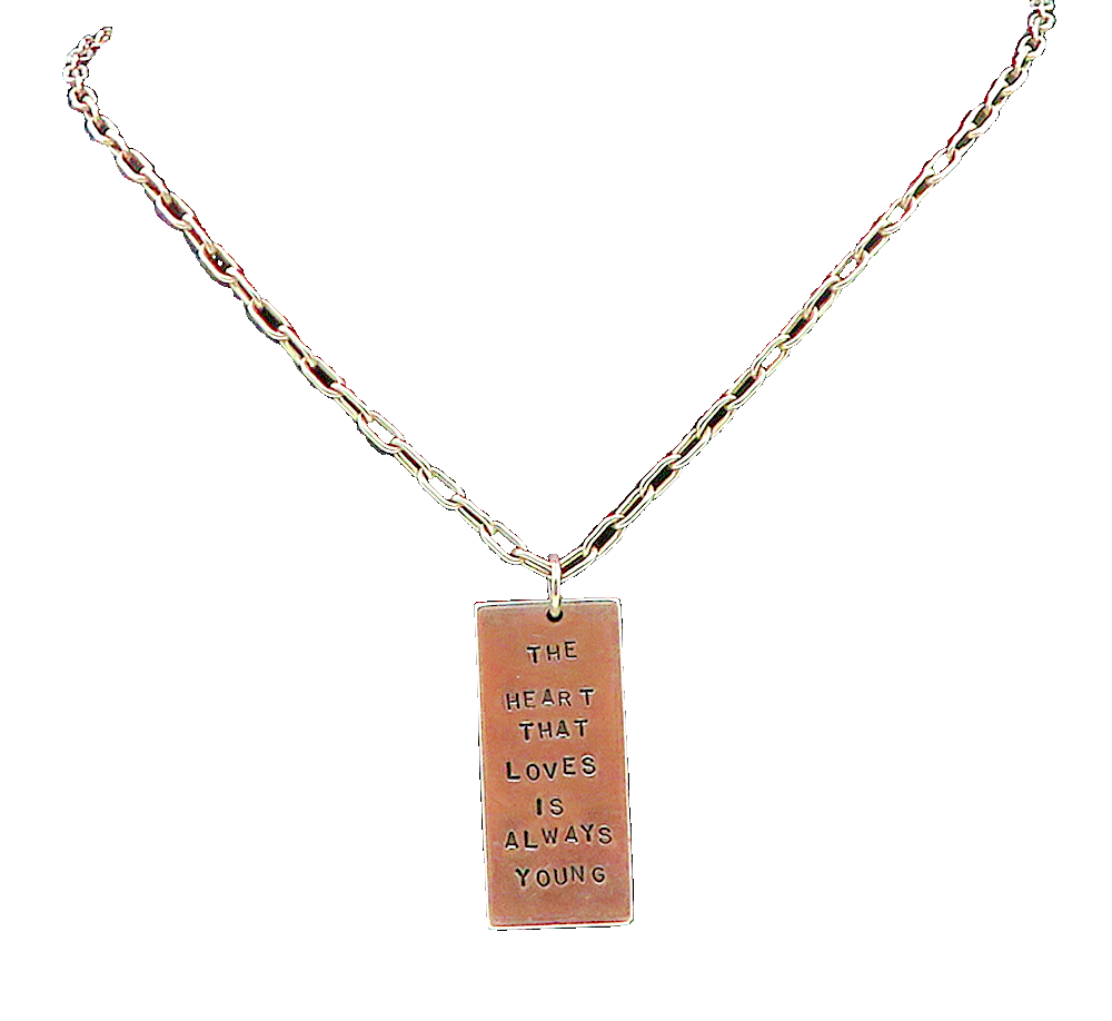 925 Sterling Silver  Vintage Young Heart Stamped Quote Chain Necklace  NE1522