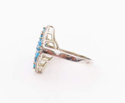 925 Sterling Silver Vintage Ring Drop Cut Blue & White CZ Inlay  SZ 10  RG32039