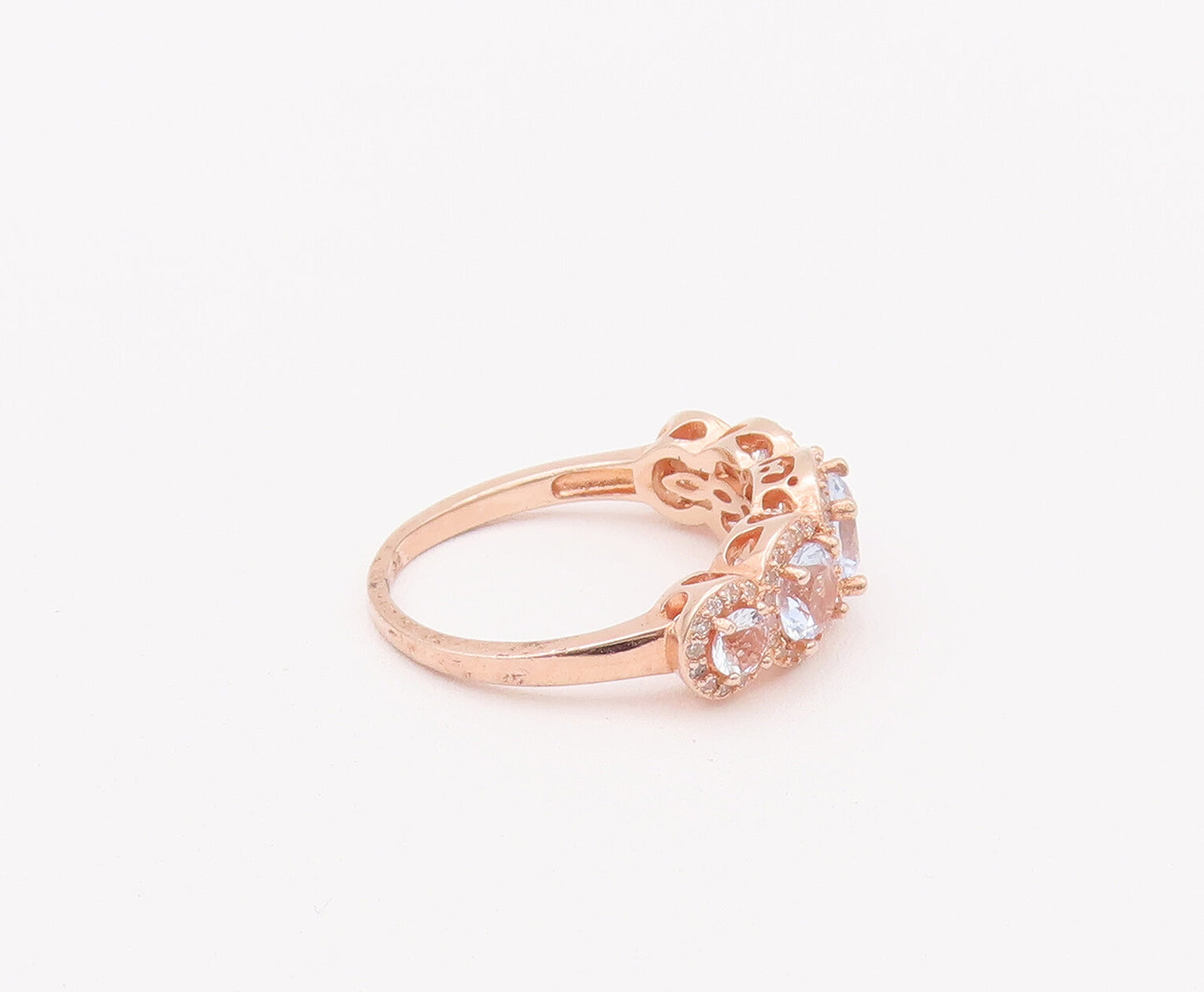 925 Sterling Silver Vintage Ring Rose Gold Plated Multi Shape Topaz Sz 9 RG28027