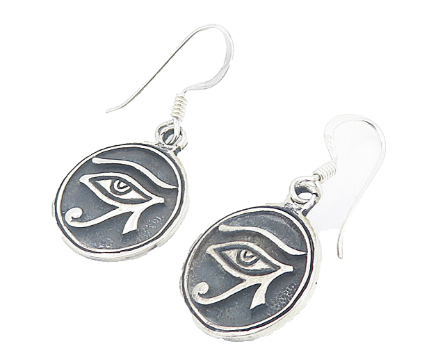 925 Sterling Silver  Vintage Oxidized Eye Of Horus Dangle Earrings  EG2957