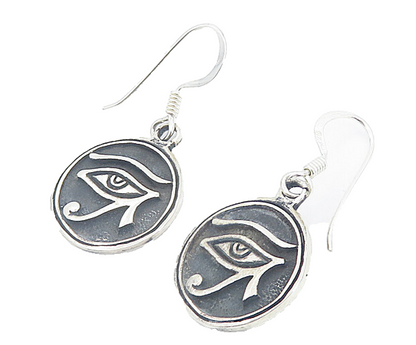 925 Sterling Silver  Vintage Oxidized Eye Of Horus Dangle Earrings  EG2957