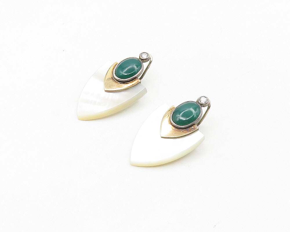 925 Silver & 9K GOLD  Vintage Mother Of Pearl Non Pierce Drop Earrings  EG9173
