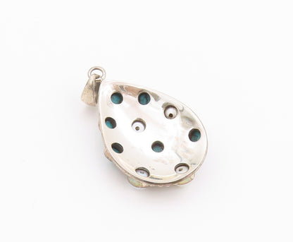 925 Sterling Silver Vintage Pendant Drop Shape Round Pearls & Turquoise  PT24065