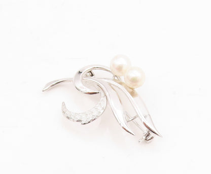925 Sterling Silver Vintage Brooch Pin Swirly Pearl Design Cutout  BP11467