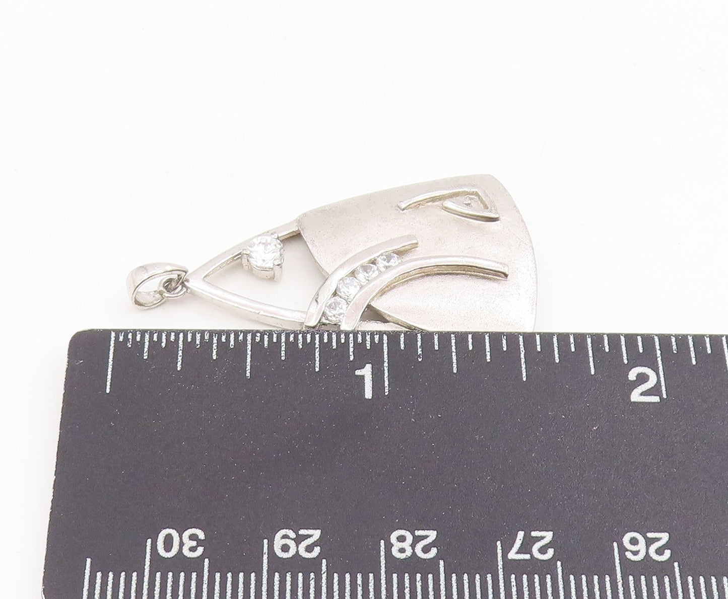 925 Sterling Silver Vintage Pendant Round CZ Modernist Geometric Curve  PT25701